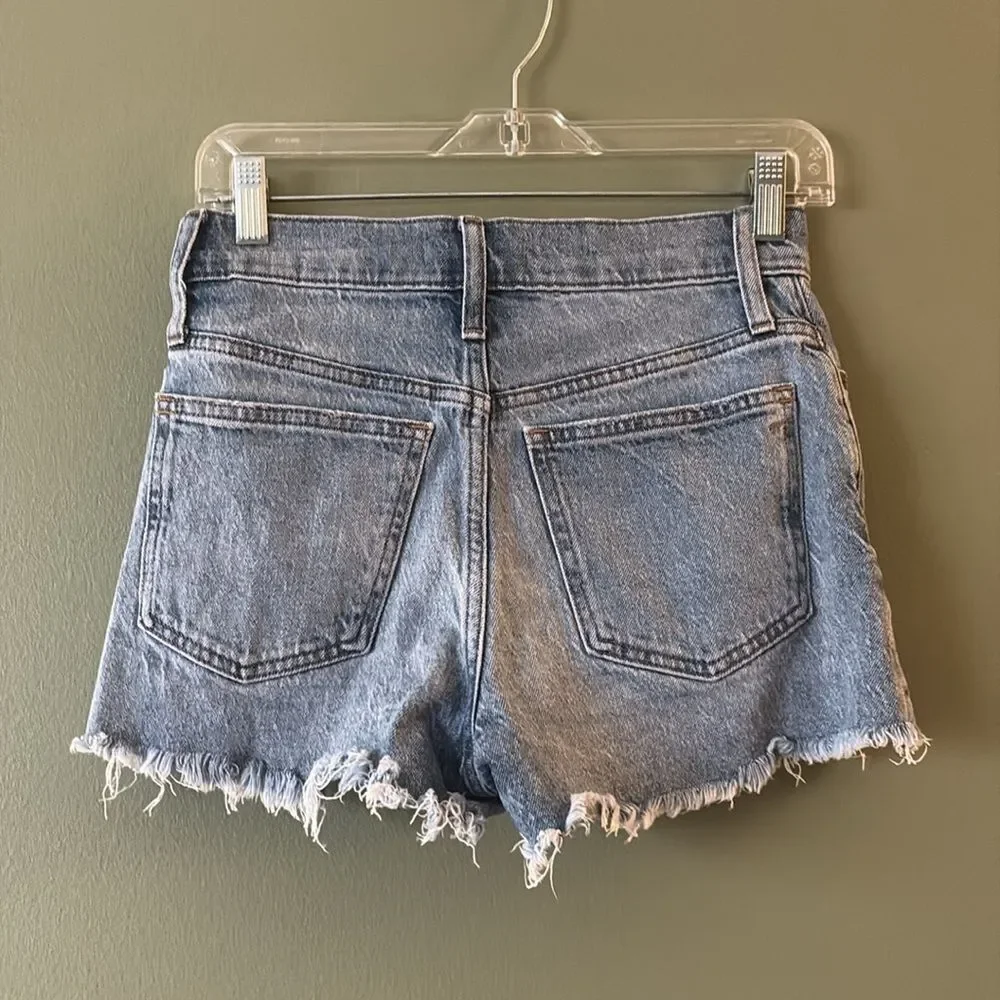 Madewell The Perfect Jean Short Summer Casual Denim Distressed Raw Hem Sz 25